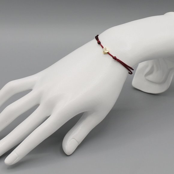 Heart burgundy gold string bracelet adjustable - Picture 5 of 7